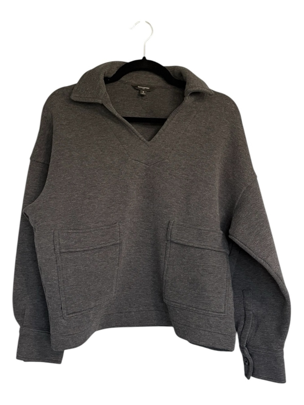 Banana Republic Collared Pullover Sweatshirt - Gray Oversized Pocket Size Small